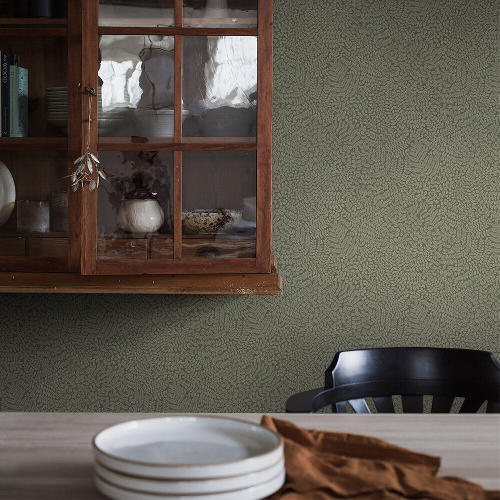 Bladverk Wallpaper - Olive Green - Boråstapeter - 2021 - Premier Wallcovering