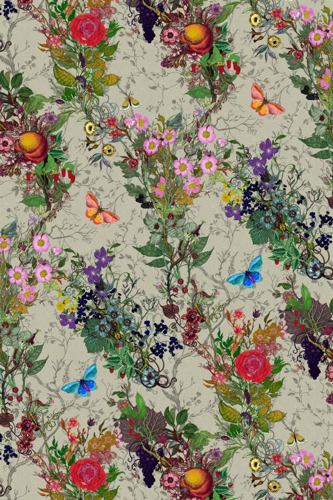 Bloomsbury Garden Fabric - Khaki - Timorous Beasties - DIGI/BLM/3062/04 - Premier Wallcovering