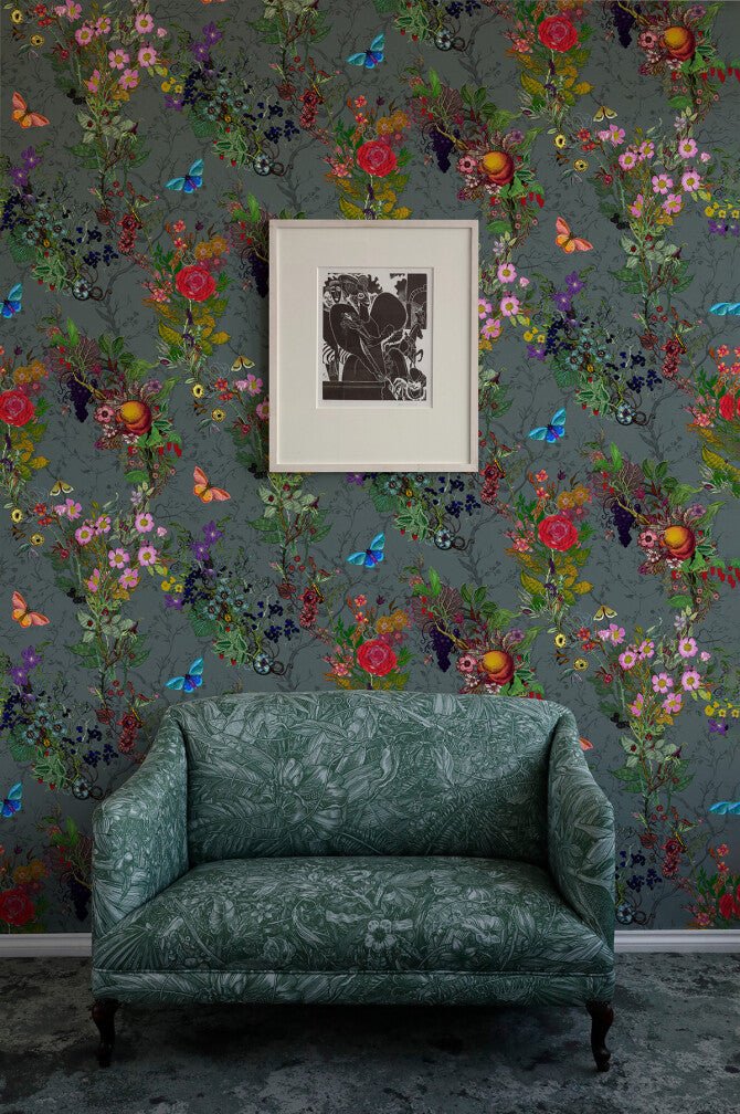 Bloomsbury Garden Wallpaper - Smokey Teal - Timorous Beasties - BTN/BLM/TXMT/10 - Premier Wallcovering