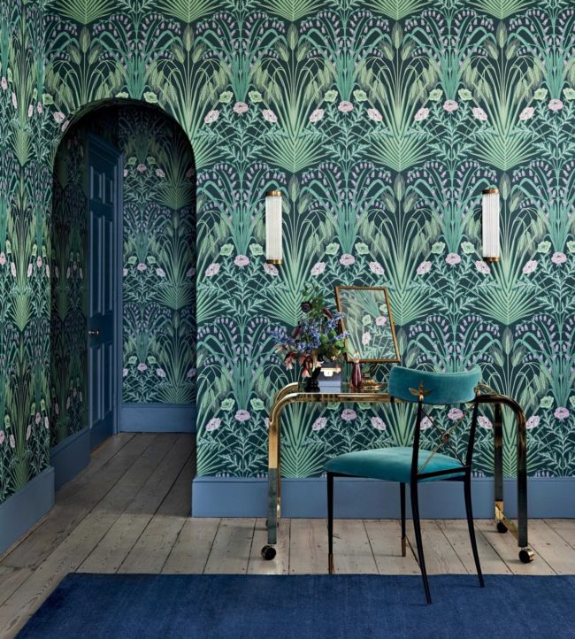 Bluebell Wallpaper - Sage, Mint & Lilac on Dark Viridian - 115/3009 - Cole & Son - Premier Wallcovering