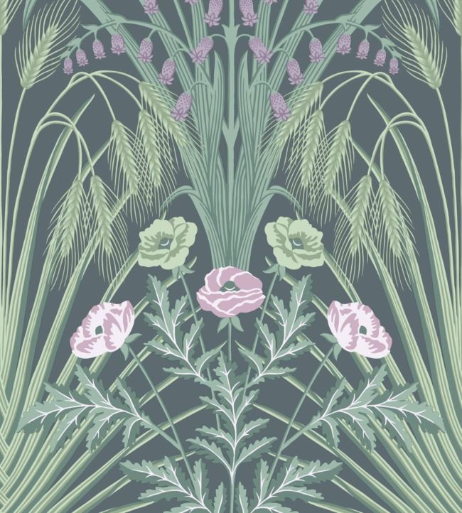 Bluebell Wallpaper - Sage, Mint & Lilac on Dark Viridian - 115/3009 - Cole & Son - Premier Wallcovering