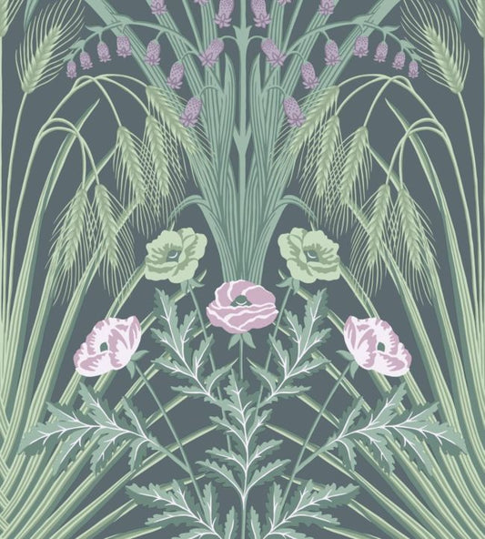 Bluebell Wallpaper - Sage, Mint & Lilac on Dark Viridian - 115/3009 - Cole & Son - Premier Wallcovering