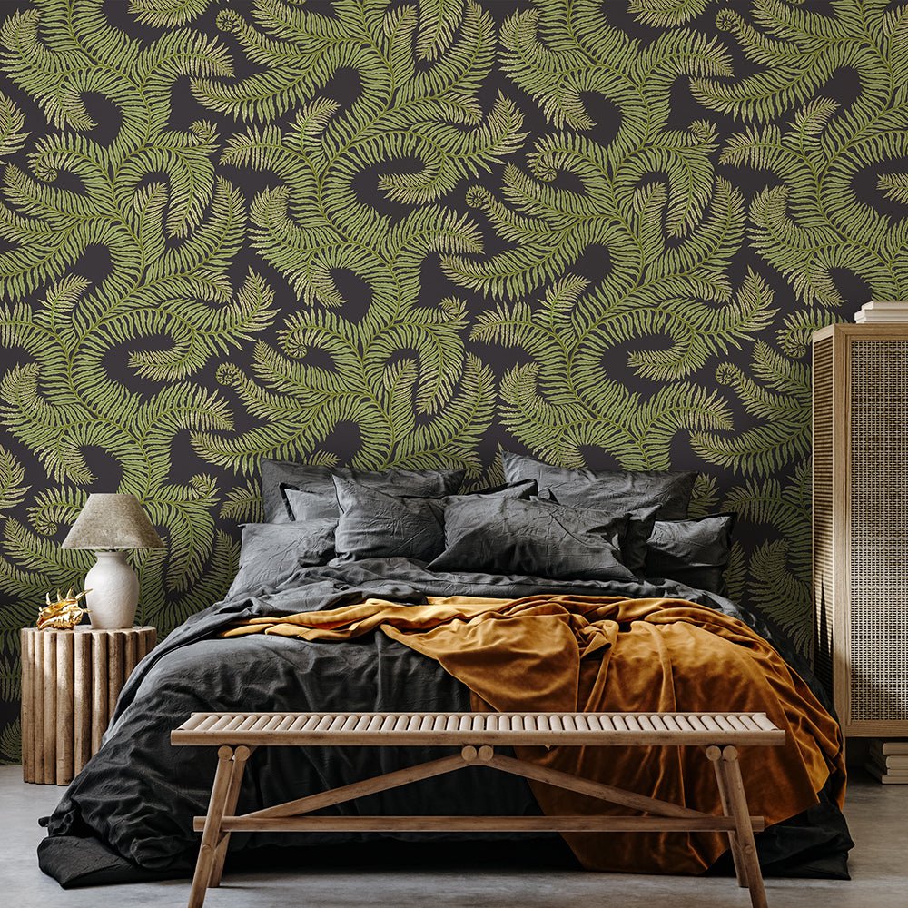 Bombes Fernery Wallpaper - Dark Grey and Green - Josephine Munsey - JMW-100101 - Premier Wallcovering
