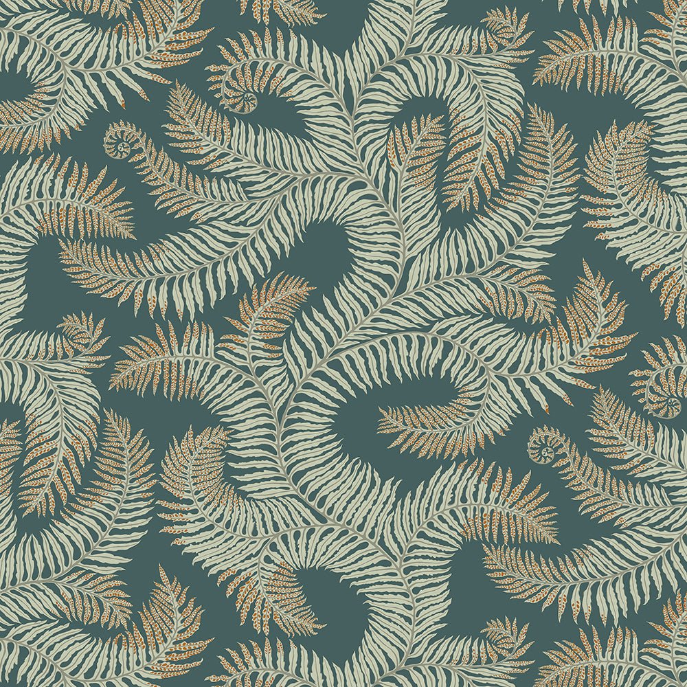 Bombe's Fernery Wallpaper - Teal and Orange - Josephine Munsey - JMW-100111 - Premier Wallcovering