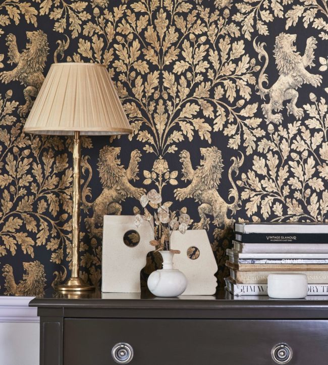 Boscobel Oak Wallpaper - Metallic Antique Gold on Black - 116/10036 - Cole & Son - Premier Wallcovering