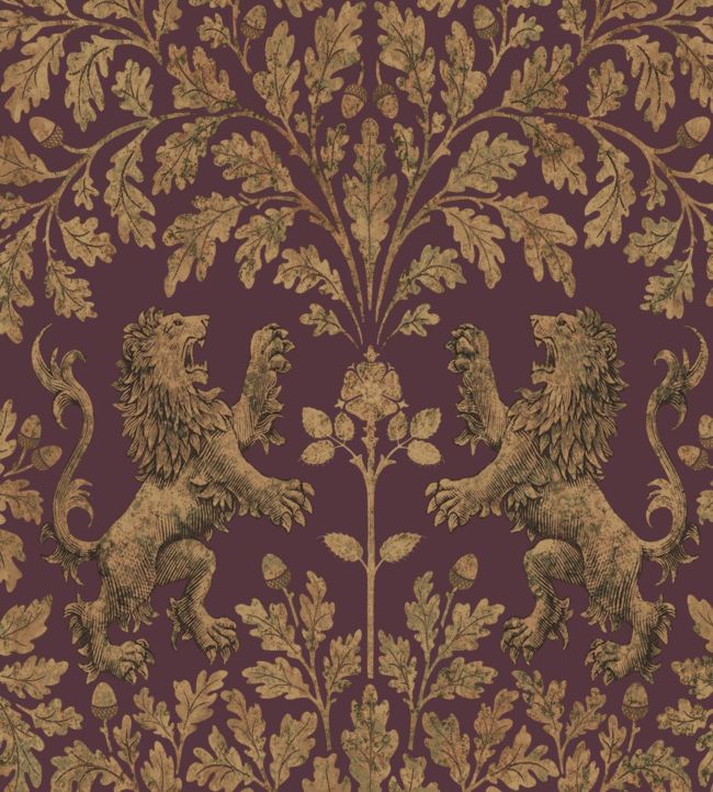 Boscobel Oak Wallpaper - Metallic Autumnal Gold on Claret - 116/10038 - Cole & Son - Premier Wallcovering