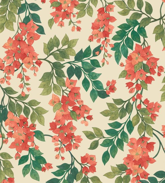 Bougainvillea Wallpaper - Rouge, Olive Green & Emerald on Cream - 117/6016 - Cole & Son - Premier Wallcovering