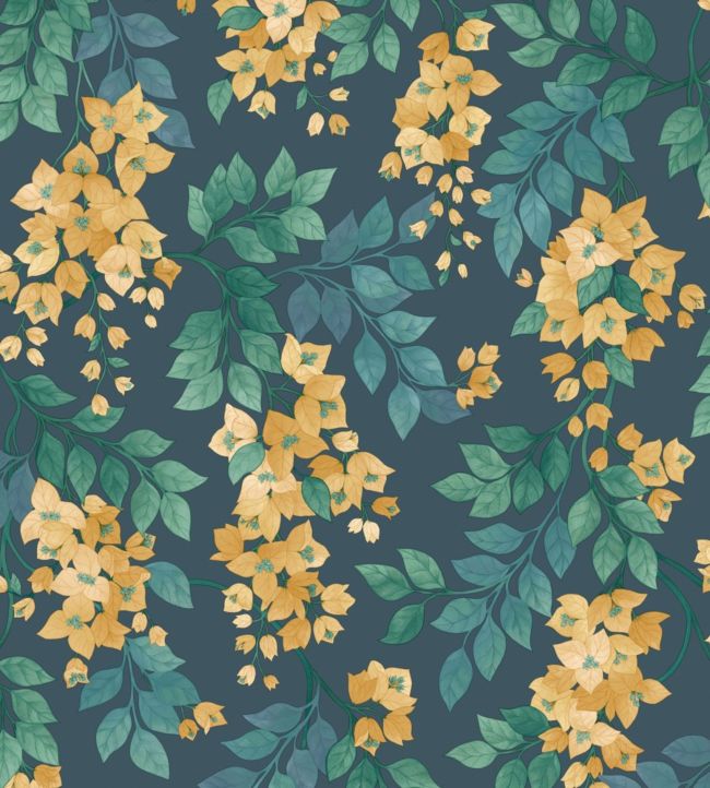 Bougainvillea Wallpaper - Ochre, Viridian & Petrol on Ink - 117/6019 - Cole & Son - Premier Wallcovering