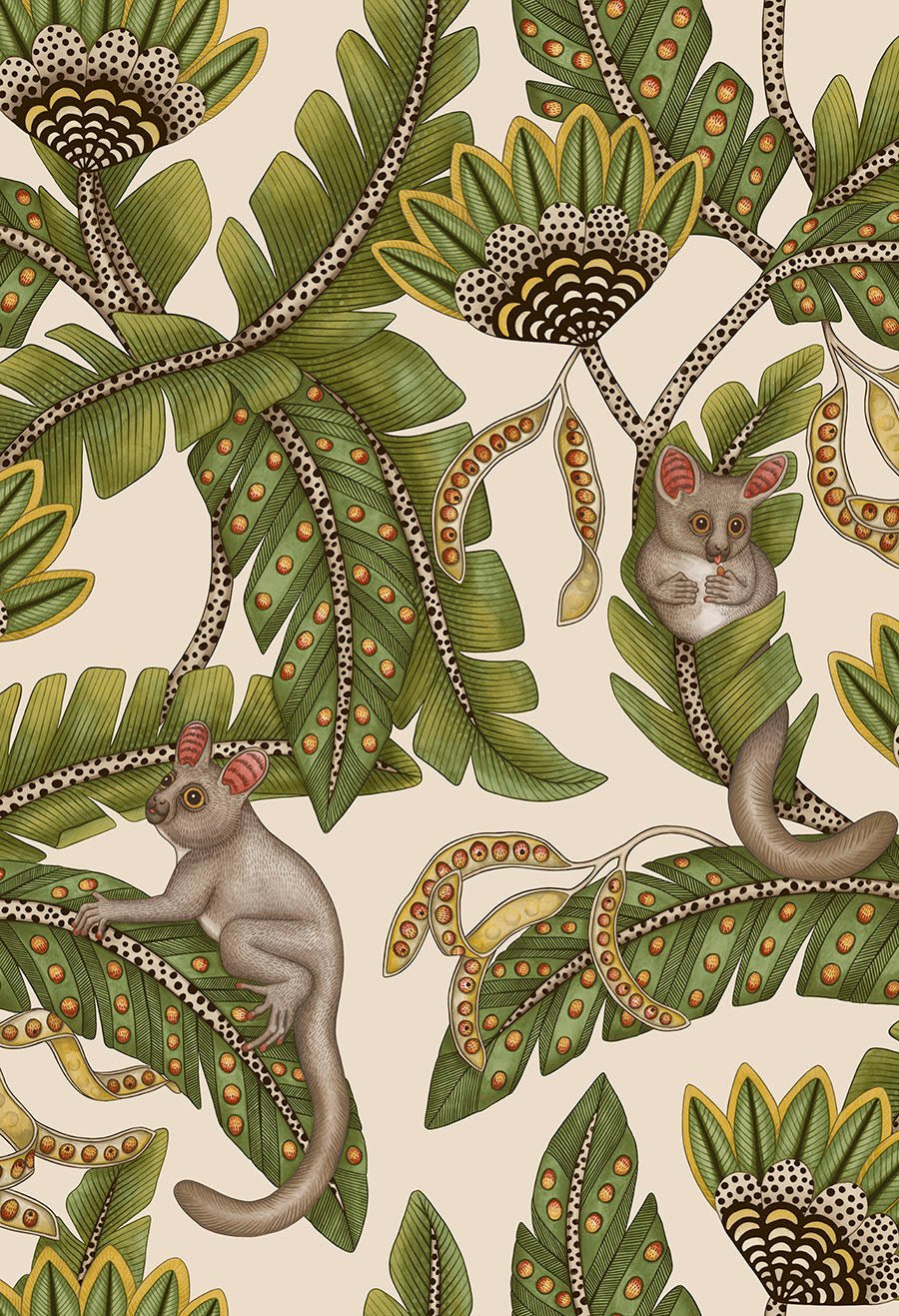 Bush Baby Wallpaper - Spring Green & Marigold on Stone - 119/7032 - Cole & Son - Premier Wallcovering