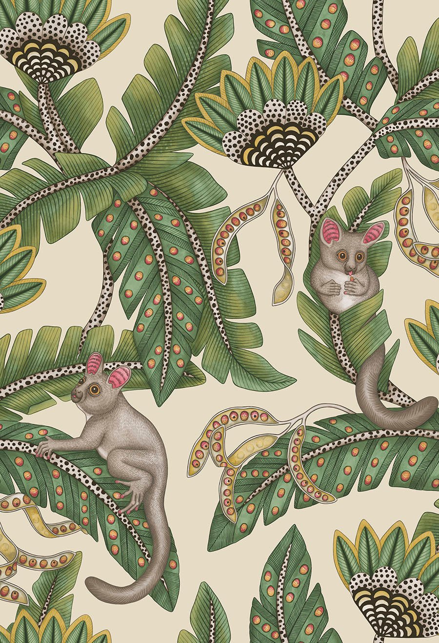 Bush Baby Wallpaper - Sage & Chartreuse on Parchment - 119/7035 - Cole & Son - Premier Wallcovering
