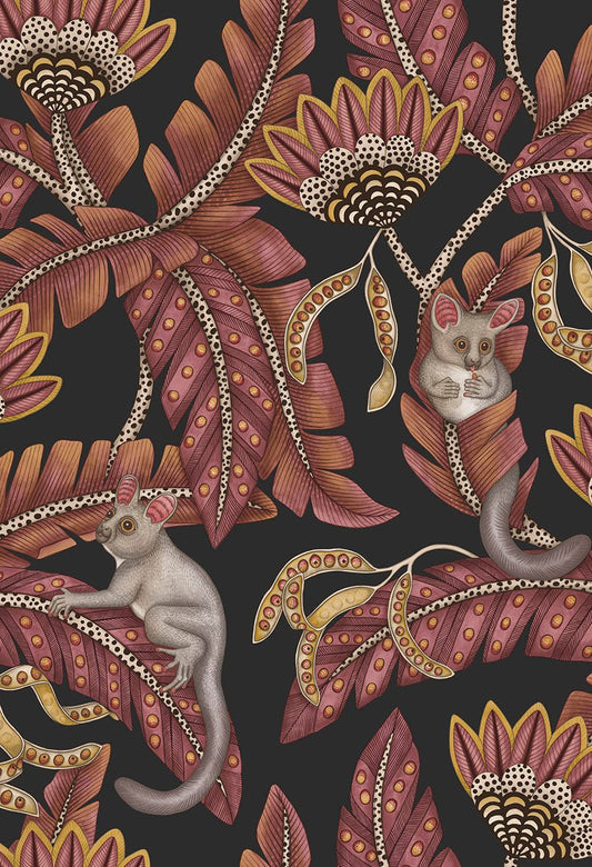 Bush Baby Wallpaper - Crimson & Marigold on Charcoal - 119/7033 - Cole & Son - Premier Wallcovering