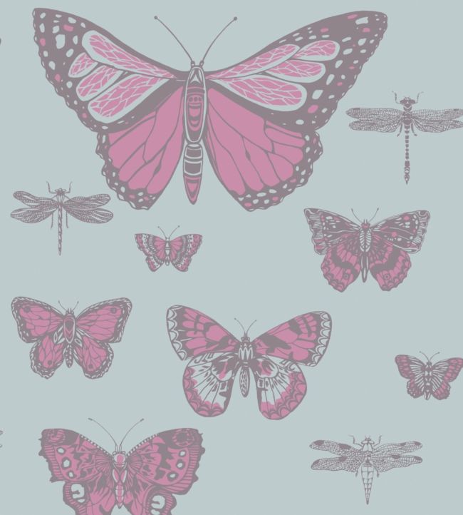Butterflies & Dragonflies Wallpaper - Fuchsia & Mink on Seafoam - 103/15062 - Cole & Son - Premier Wallcovering