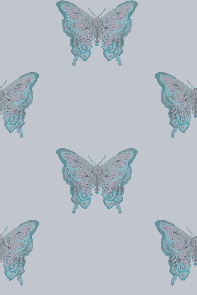 Butterfly Wallpaper - Blues & Silver on Pale Blue - Timorous Beasties - EX/BFLY/4232/06 - Premier Wallcovering