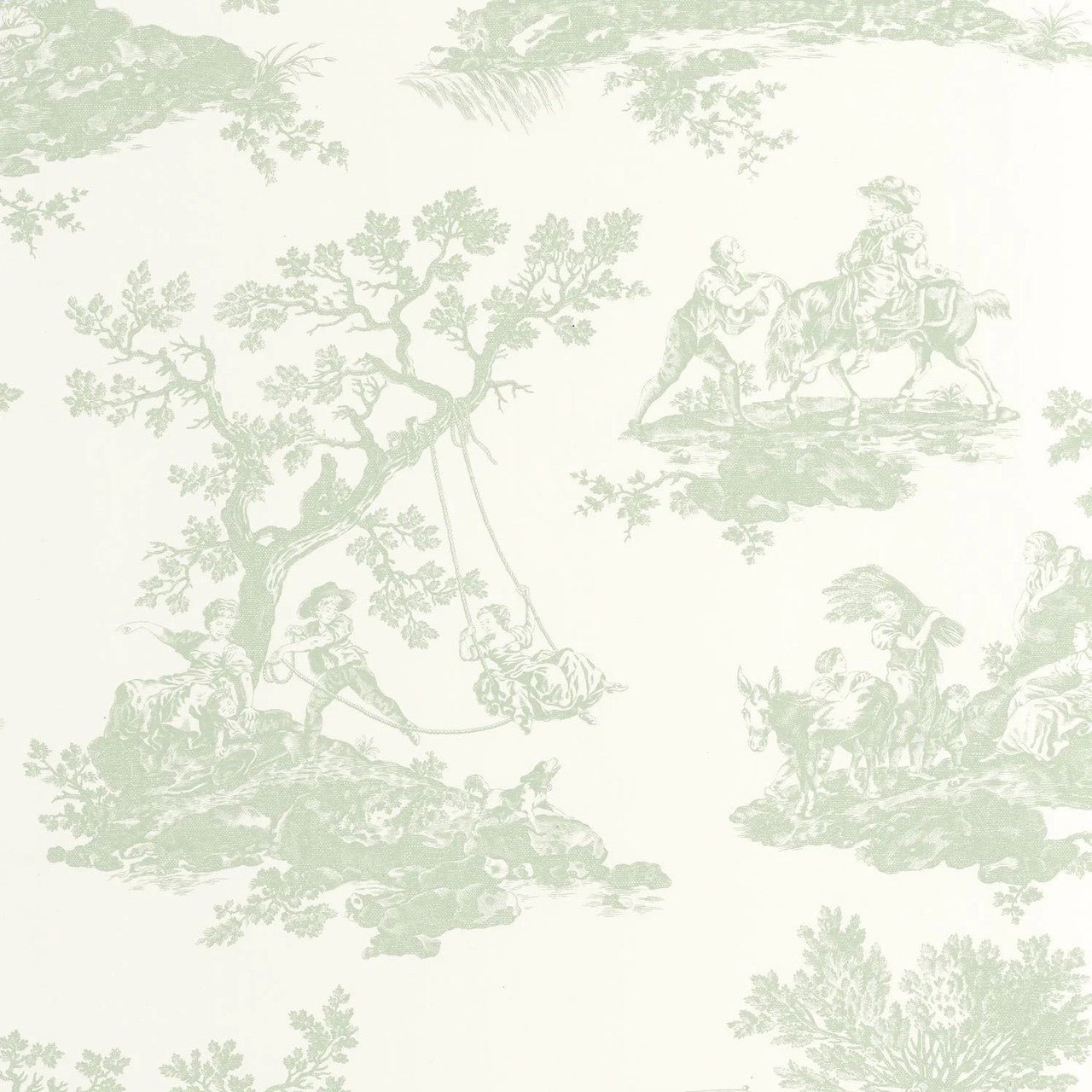 Cadence Les Belles Toiles De Jouy Wallpaper - Vert Amande - Casadeco - 201697117 - Premier Wallcovering