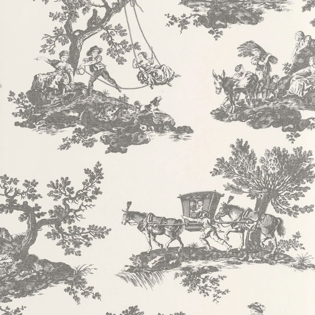 Cadence Les Belles Toiles De Jouy Wallpaper - Noir Fusain - Casadeco - 201699310 - Premier Wallcovering