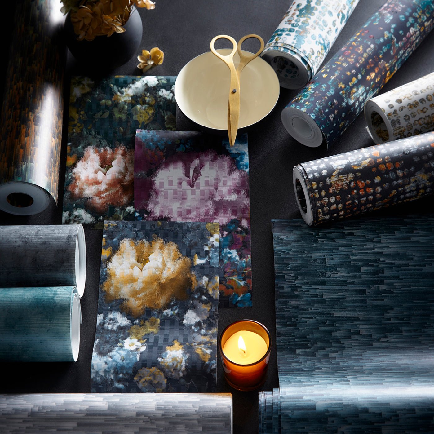 Camile Wallpaper - Midnight/Gold - Clarke & Clarke - W0148/02 - Premier Wallcovering