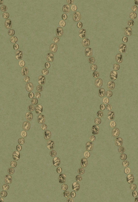 Cammei Wallpaper - Antique Gold on Olive - 123/4016 - Cole & Son - Premier Wallcovering