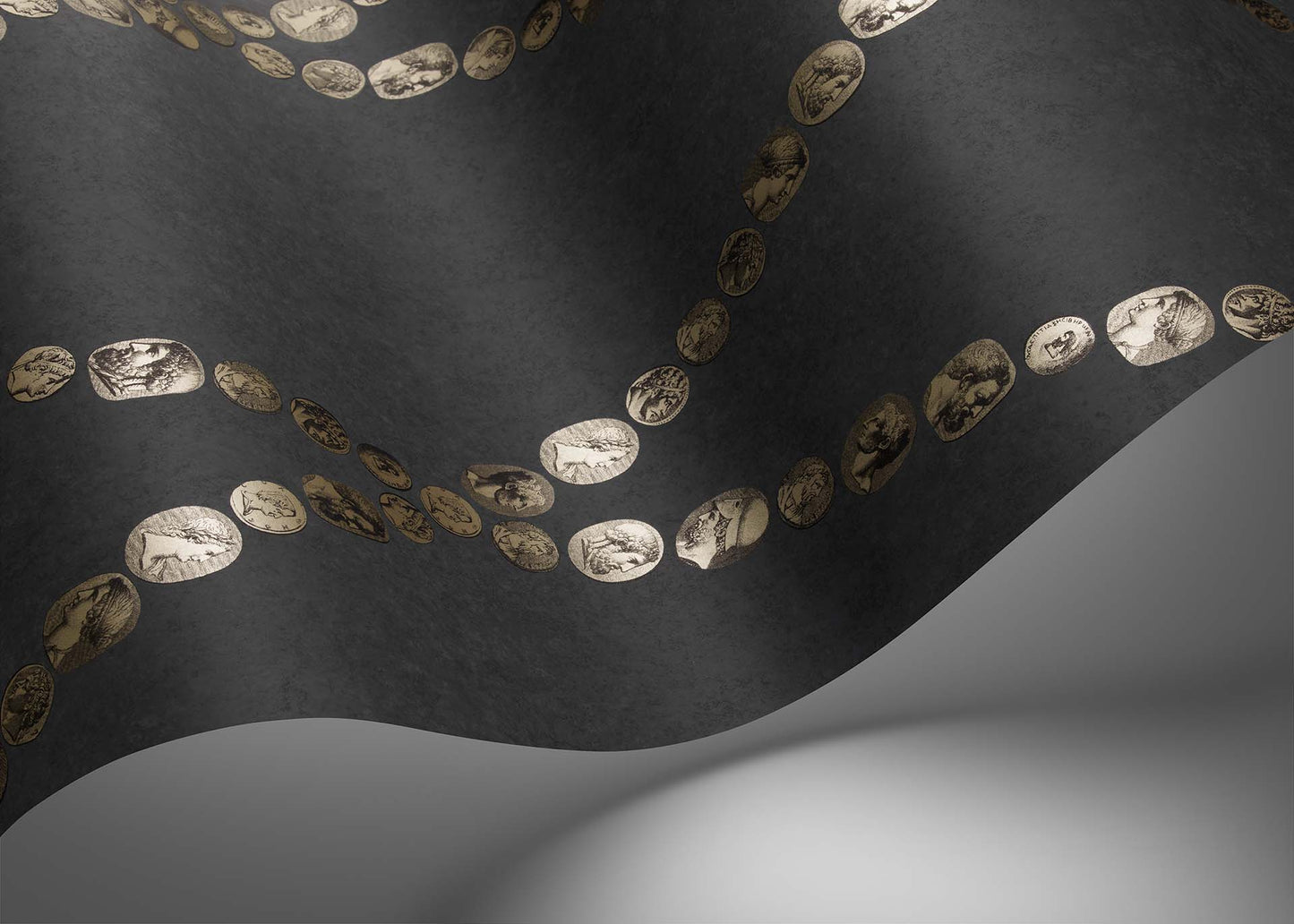 Cammei Wallpaper - Gold on Charcoal - 123/4018 - Cole & Son - Premier Wallcovering