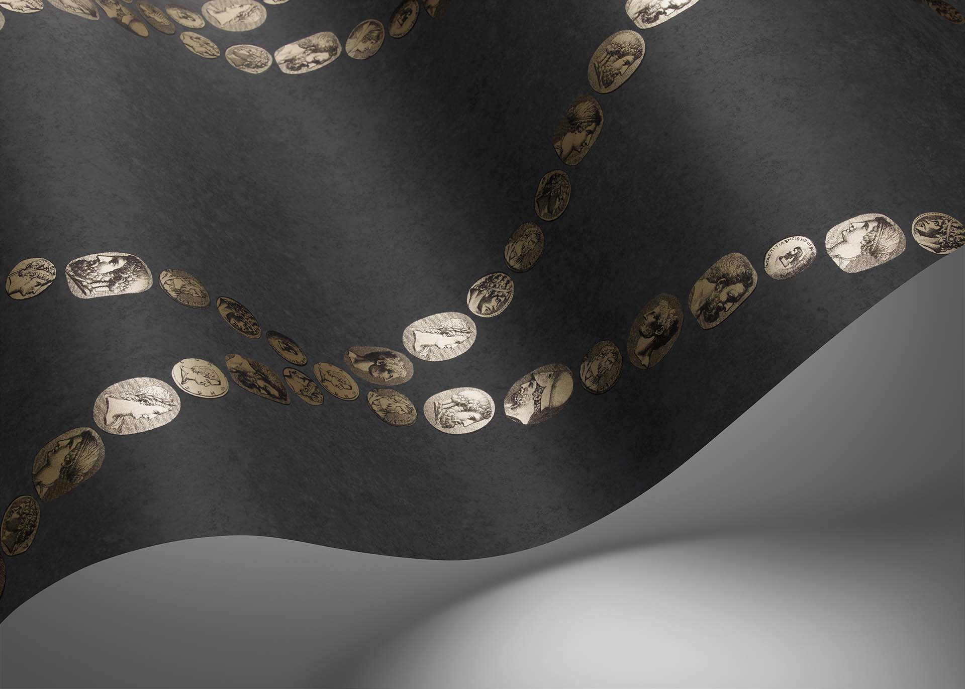Cammei Wallpaper - Gold on Charcoal - 123/4018 - Cole & Son - Premier Wallcovering