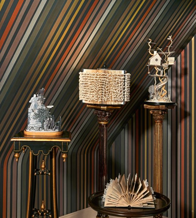 Carousel Stripe Mariinsky Wallpaper - Black & Multi - 108/6031 - Cole & Son - Premier Wallcovering