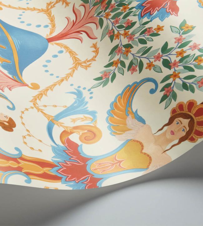Chamber Angels Wallpaper - Cerulean Sky, Rouge & Marigold on Parchment - 118/12028 - Cole & Son - Premier Wallcovering