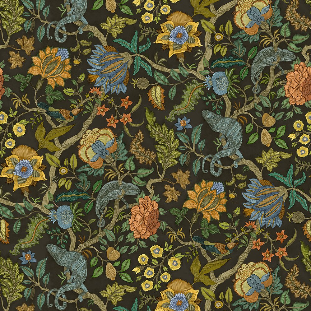 Chameleon Trail Wallpaper - Black, Orange and Blue - Josephine Munsey - JMW-102241 - Premier Wallcovering