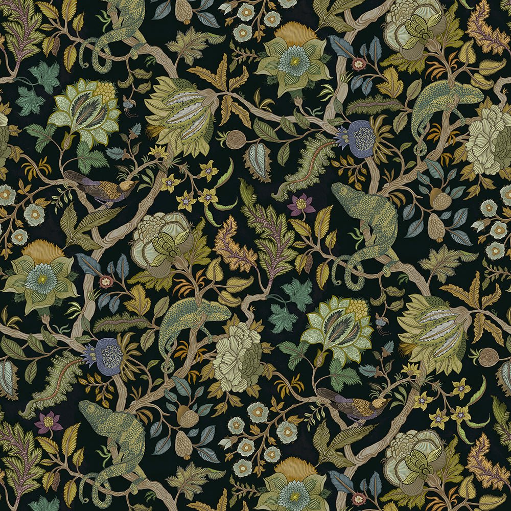 Chameleon Trail Wallpaper - Black and Green - Josephine Munsey - JMW-102281 - Premier Wallcovering