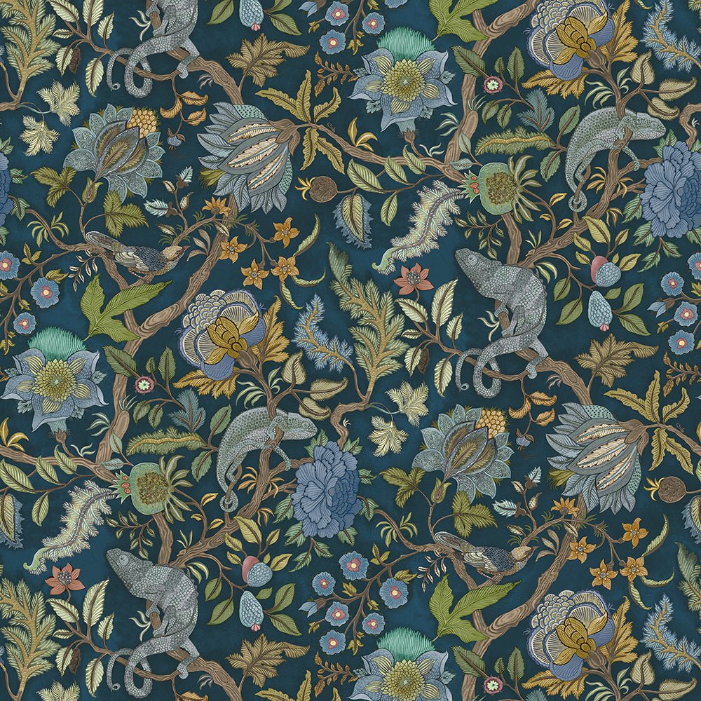 Chameleon Trail Wallpaper - Bright Blues and Green - Josephine Munsey - JMW-102261 - Premier Wallcovering