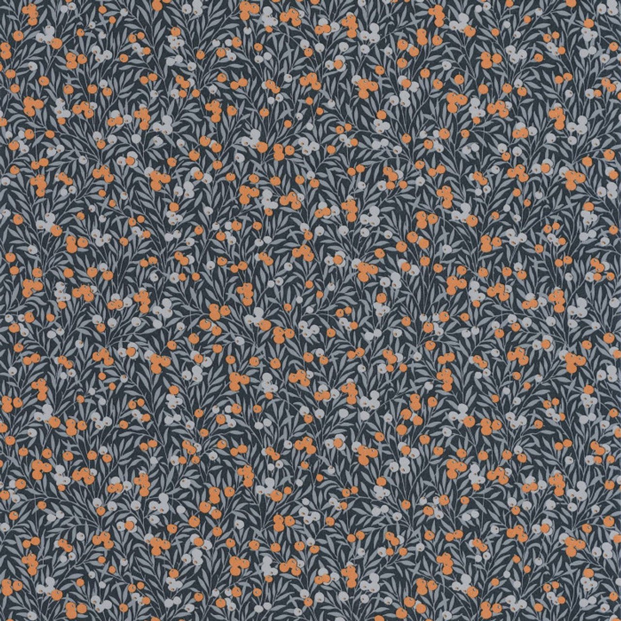 Cherry Flower Market Wallpaper - Bleu Nuit / Orange - Casadeco - 89226515 - Premier Wallcovering