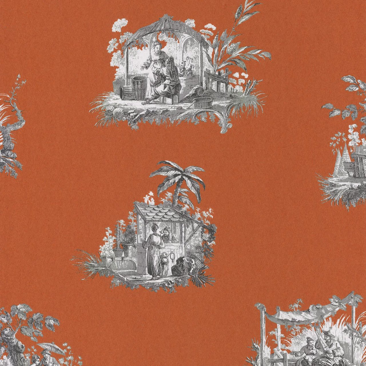 Chinoiserie Fontainebleau Wallpaper - Orange - Casadeco - 81543101 - Premier Wallcovering