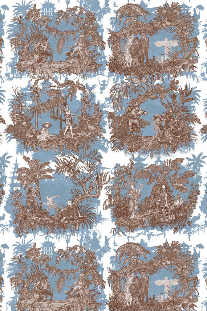 Chinoiserie Toile Wallpaper - Ice Blue Latte - Timorous Beasties - TB/CTOILE/LALQ/01 - Premier Wallcovering