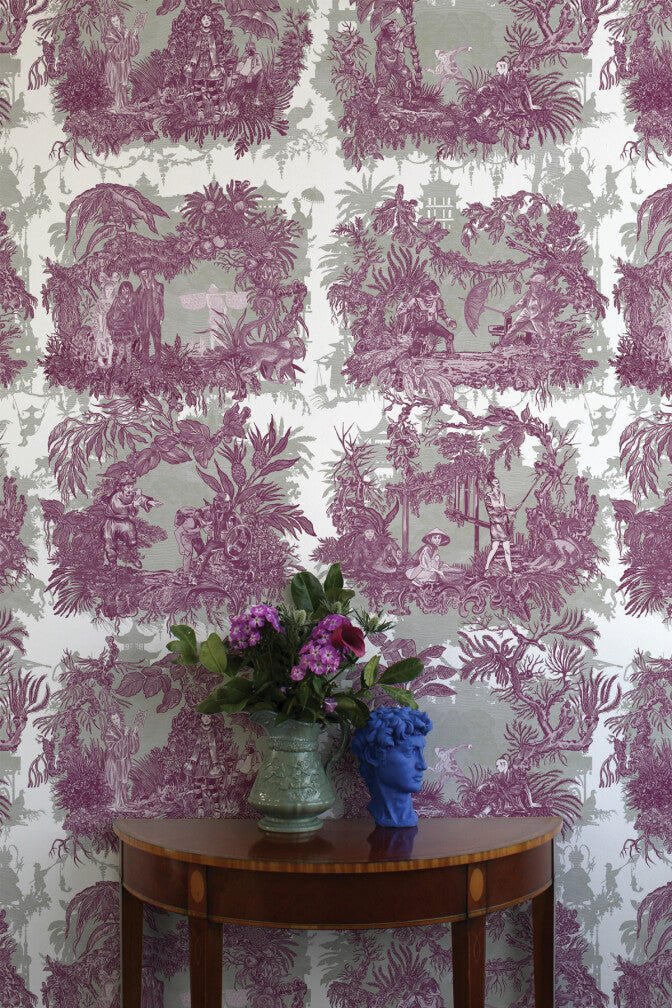 Chinoiserie Toile Wallpaper - Dragon Fruit - Timorous Beasties - TB/CTOILE/LALQ/06 - Premier Wallcovering