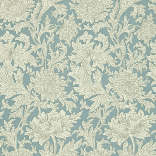 Chrysanthemum Toile Wallpaper - China Blue/Cream - Morris & Co - 210415