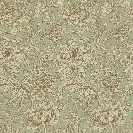 Chrysanthemum Toile Wallpaper - Eggshell/Gold - Morris & Co - 216861