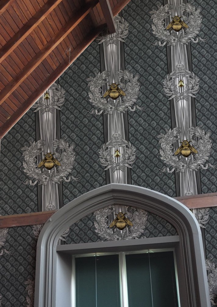 Civic Bee Wallpaper - Charcoal - Timorous Beasties - TB/CVL/MICA/03 - Premier Wallcovering