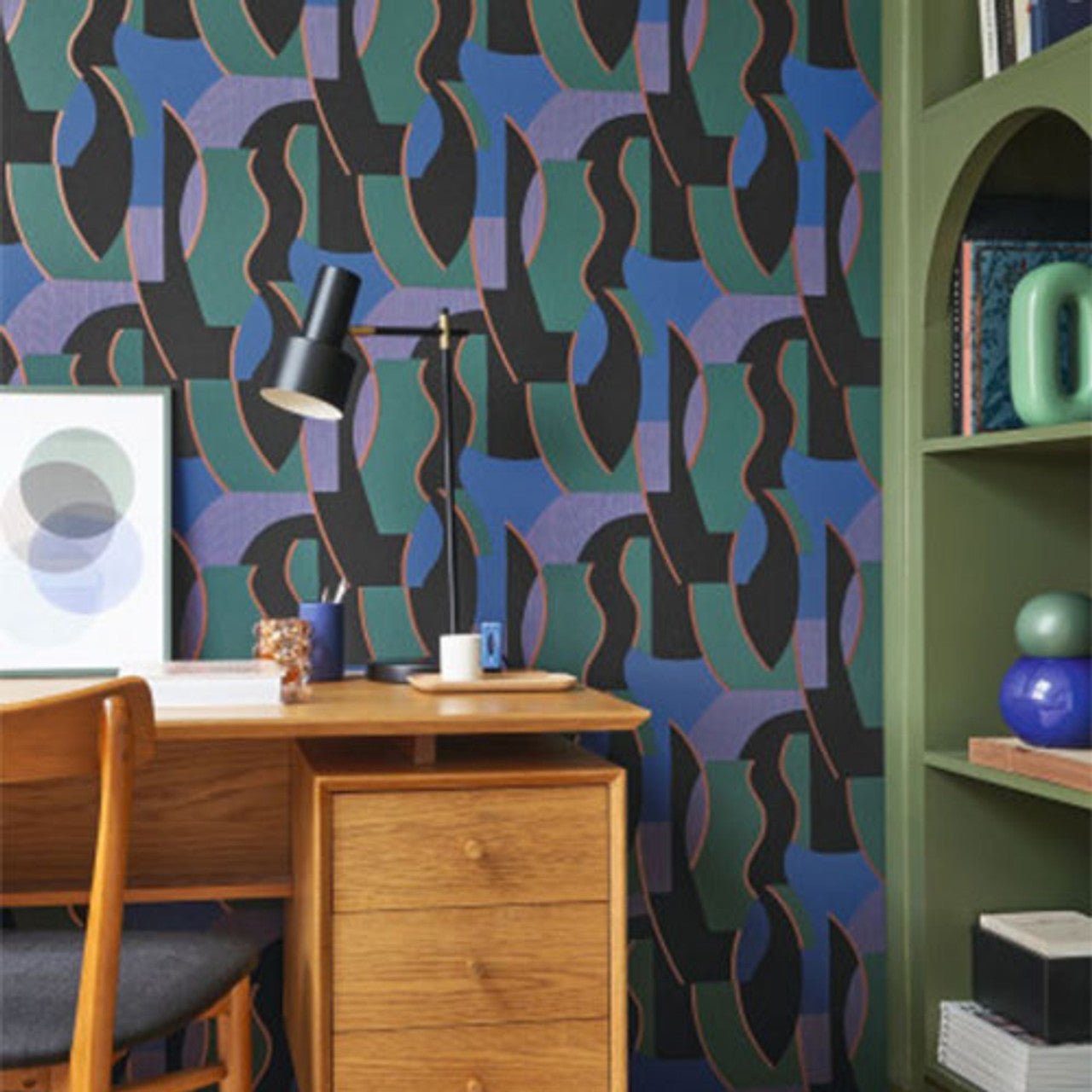 Concept Milano Sixties Wallpaper - Encre And Emeraude - Casadeco - 89337997 - Premier Wallcovering