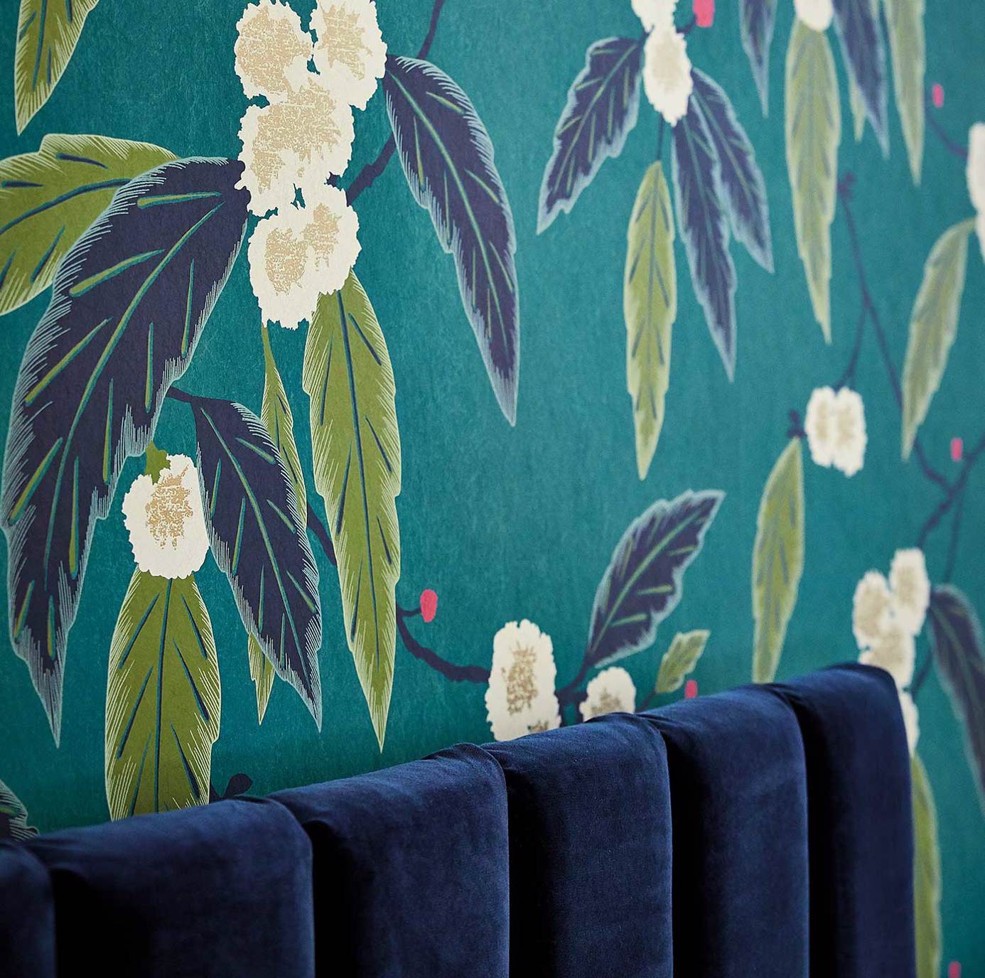 Coppice Wallpaper - Peacock / Azalea / Midnight - HSAW112132 - Harlequin - Premier Wallcovering