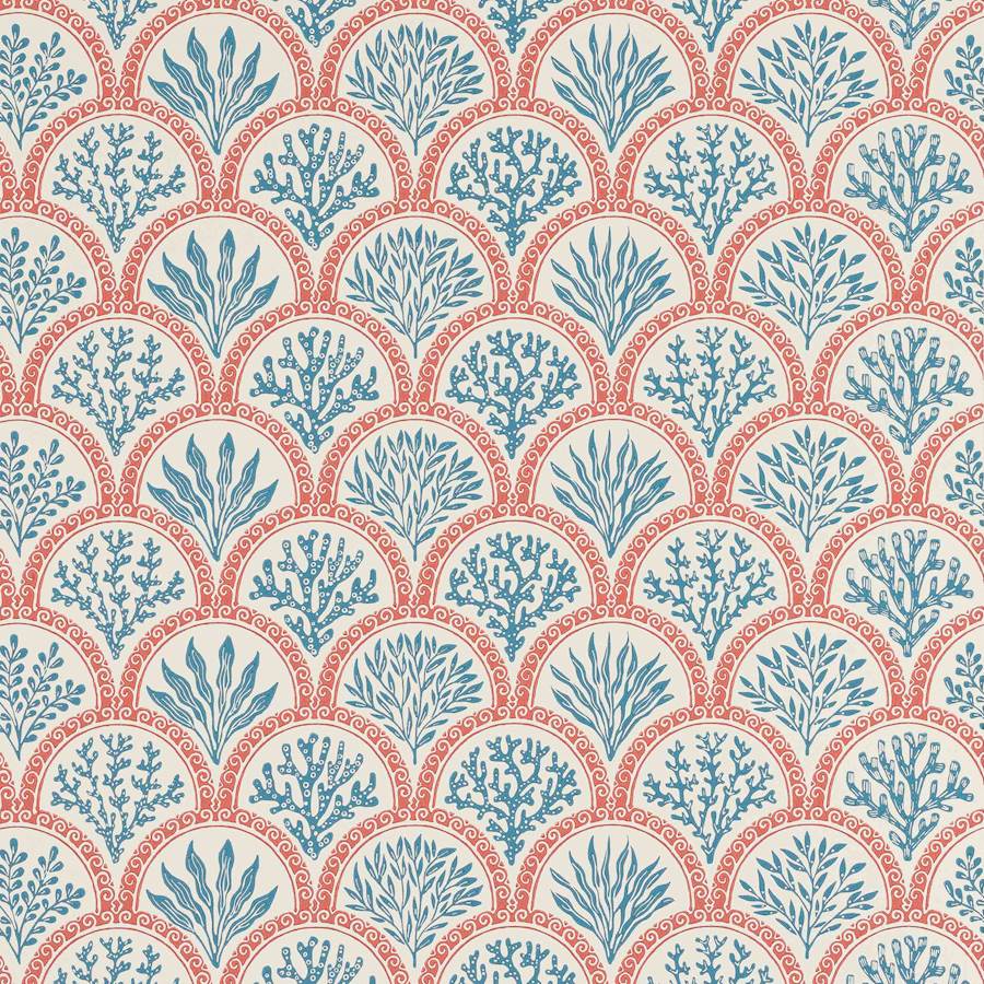Coralli Wallpaper - Red/Indigo - J186W - 03 - Jane Churchill
