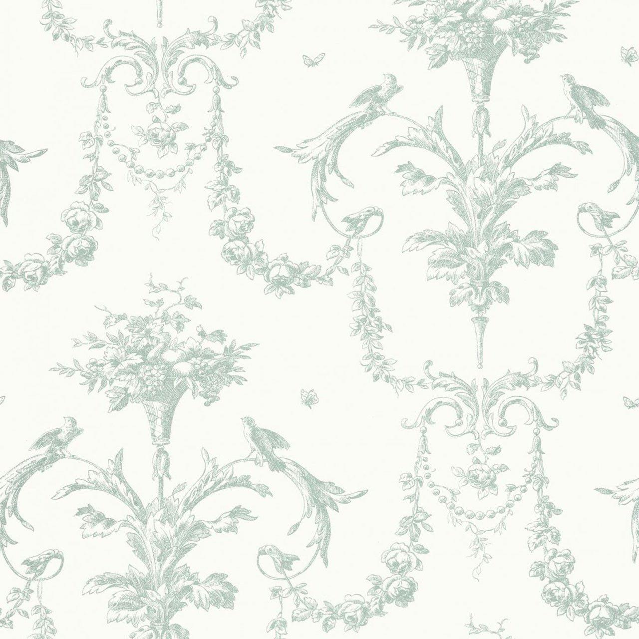 Corne D'Abondance Les Belles Toiles De Jouy Wallpaper - Vert Sauge - Casadeco - 87927323 - Premier Wallcovering