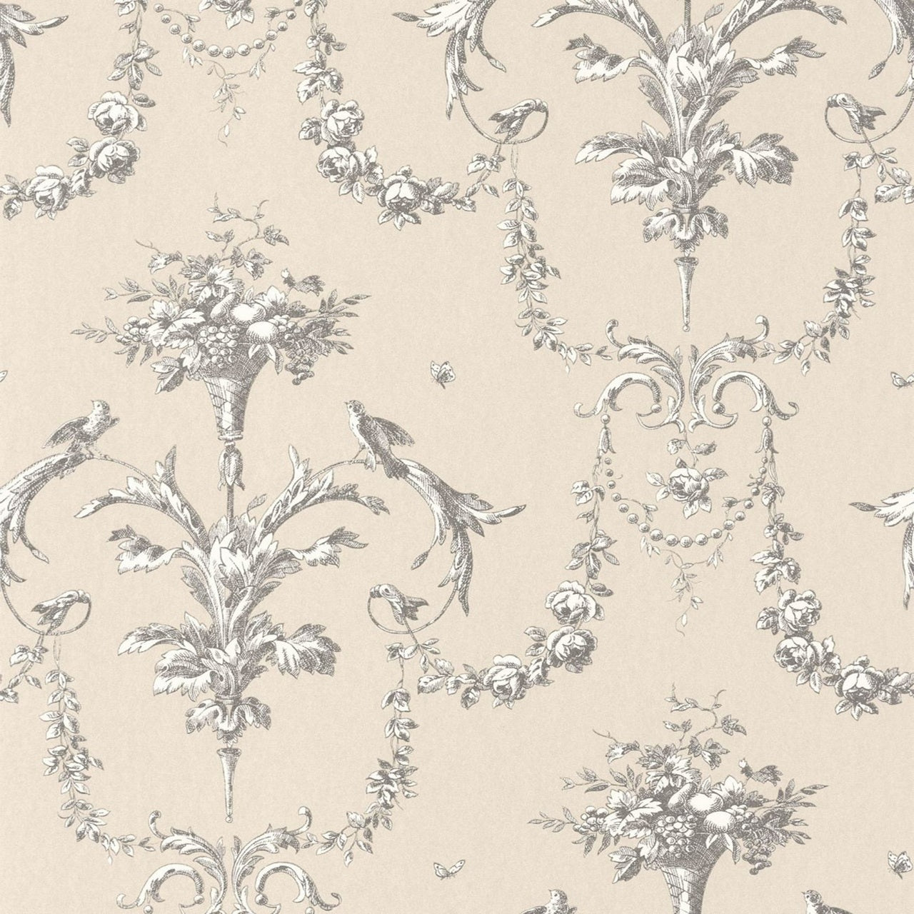 Corne D'Abondance Les Belles Toiles De Jouy Wallpaper - Noir Fusain - Casadeco - 87929621 - Premier Wallcovering