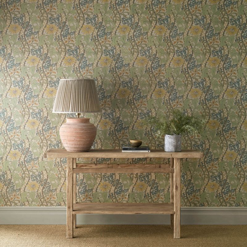 Cornflower Wallpaper - Lemon/Sage - Morris & Co - 217583 - Premier Wallcovering