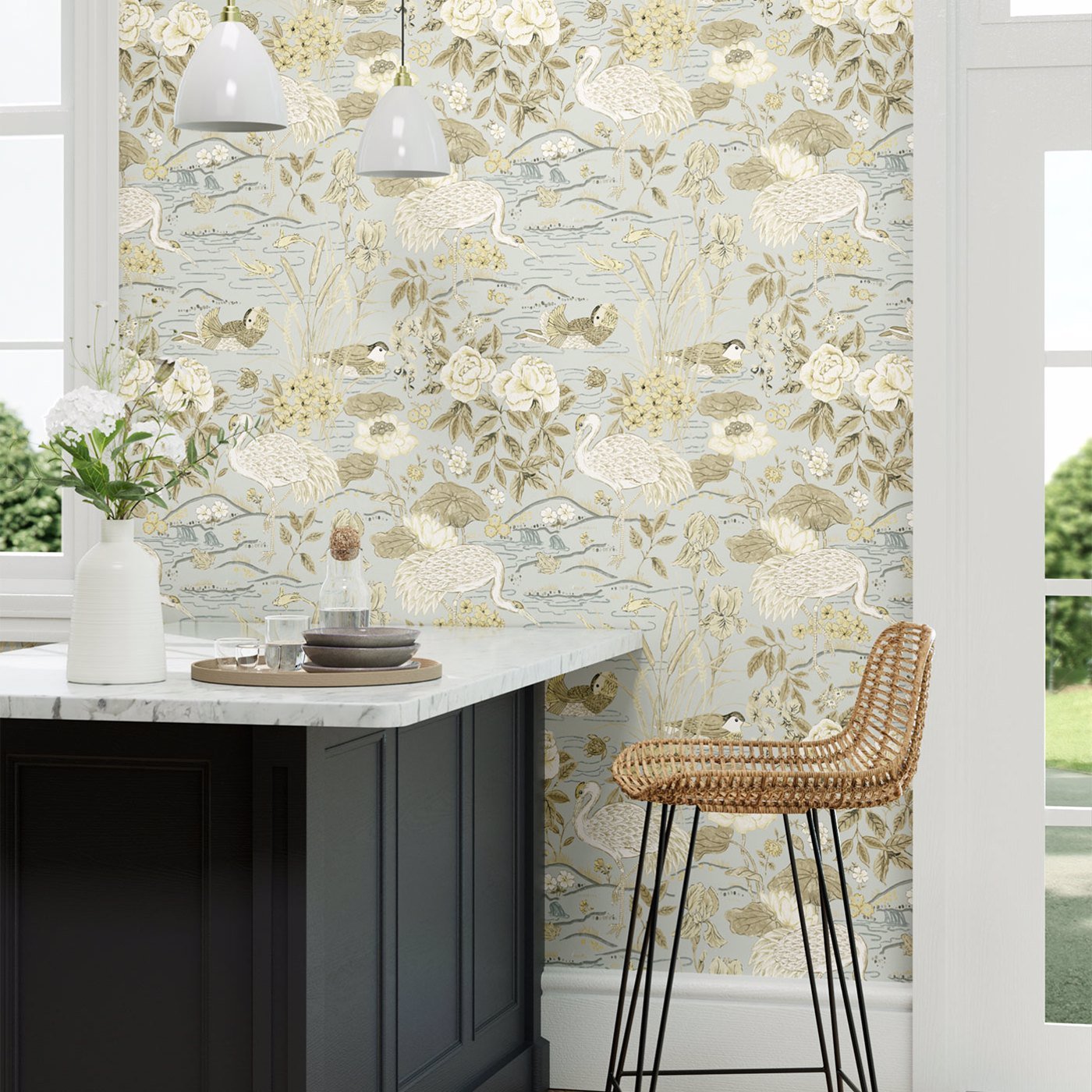 Crane & Frog Wallpaper - Sky/Honey - DWAW217125 - Sanderson