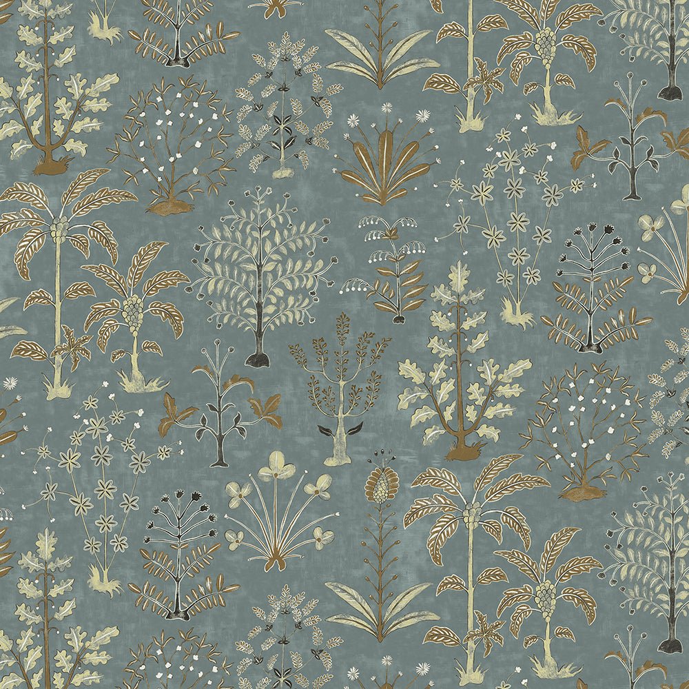Cynthia Wallpaper - Mid Blue and Olive - Josephine Munsey - JMW-102321 - Premier Wallcovering