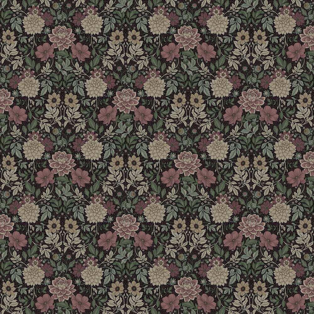 Dahlia Garden Wallpaper - Black - Boråstapeter - 7694 - Premier Wallcovering