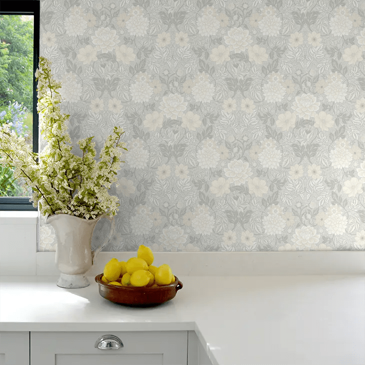 Dahlia Garden Wallpaper - Grey - Boråstapeter - 7664 - Premier Wallcovering