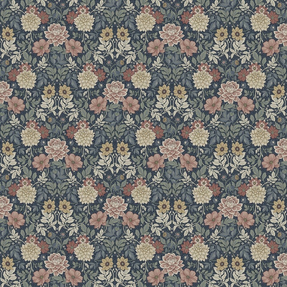 Dahlia Garden Wallpaper - Midnight Blue - Boråstapeter - 7690 - Premier Wallcovering