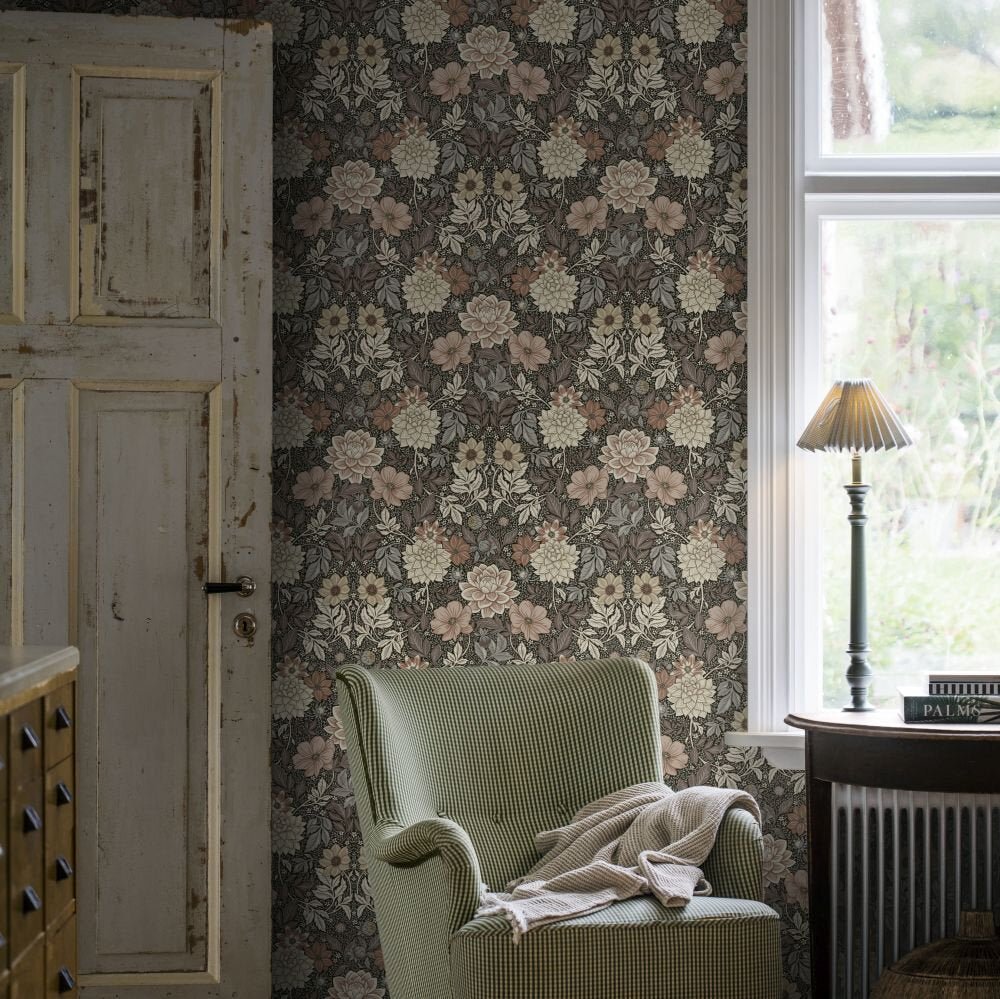 Dahlia Garden Wallpaper - Deep Brown - Boråstapeter - 7689 - Premier Wallcovering