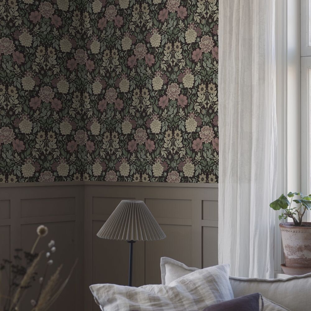 Dahlia Garden Wallpaper - Black - Boråstapeter - 7694 - Premier Wallcovering