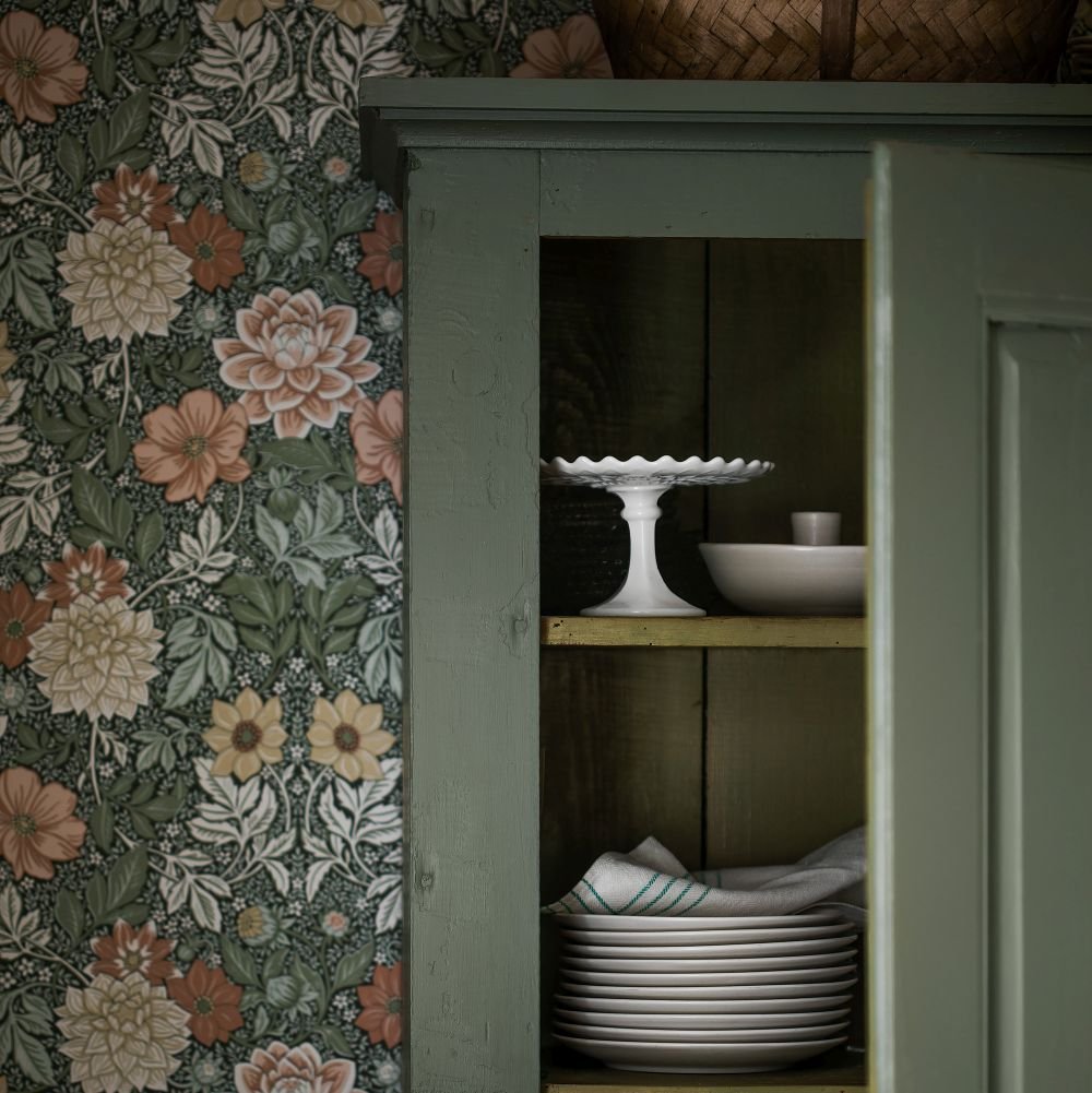 Dahlia Garden Wallpaper - Blush / Green - Boråstapeter - 7666 - Premier Wallcovering