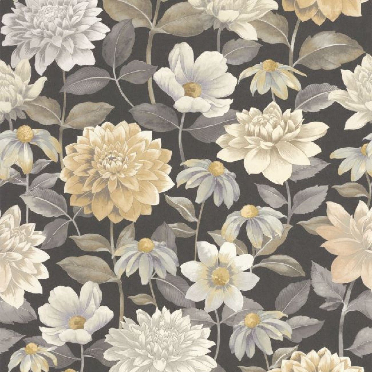 Dahlia Gardens Wallpaper - Noir Fusain - Casadeco - 87669622 - Premier Wallcovering